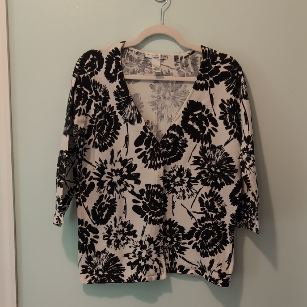 Sarah Spencer Black And White Floral Cardigan